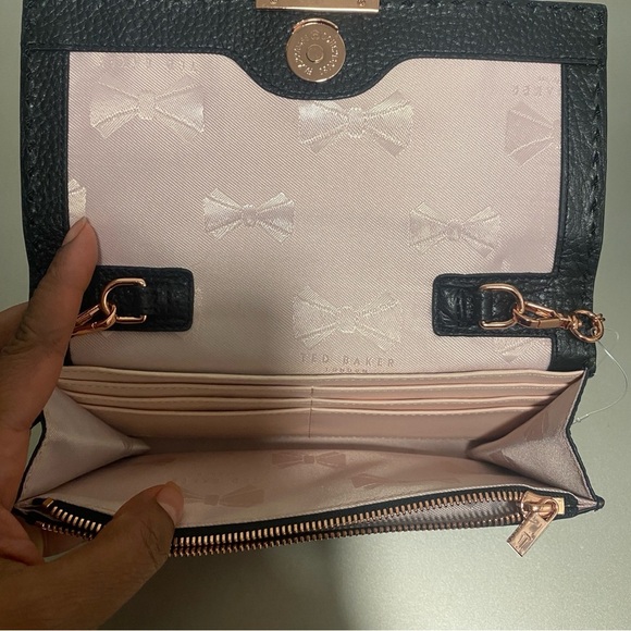 NWOT Ted Baker Janet Black Pebble Leather Matinée Wallet On Rose Gold Chain - Picture 12 of 15